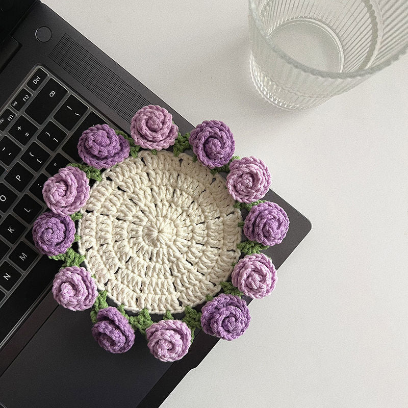🌹 Woven With Love,Handcrafted Floral Coaster.