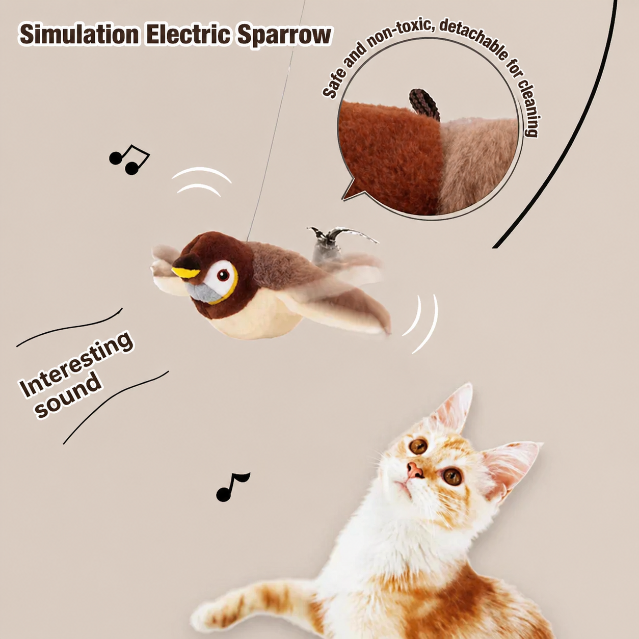 Flying Bird Fun for Cats,  Dog Cats Touch-Activated Squeaky Toy Bird