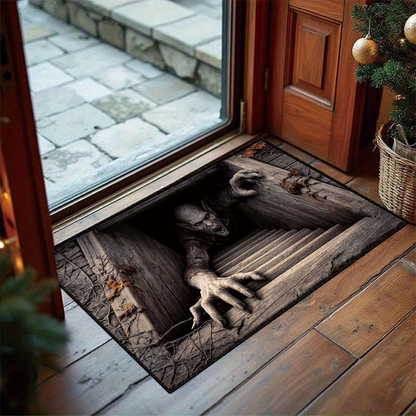 Halloween Front Door Mat – Festive 3D Visual Skull & Clown Horror Rug