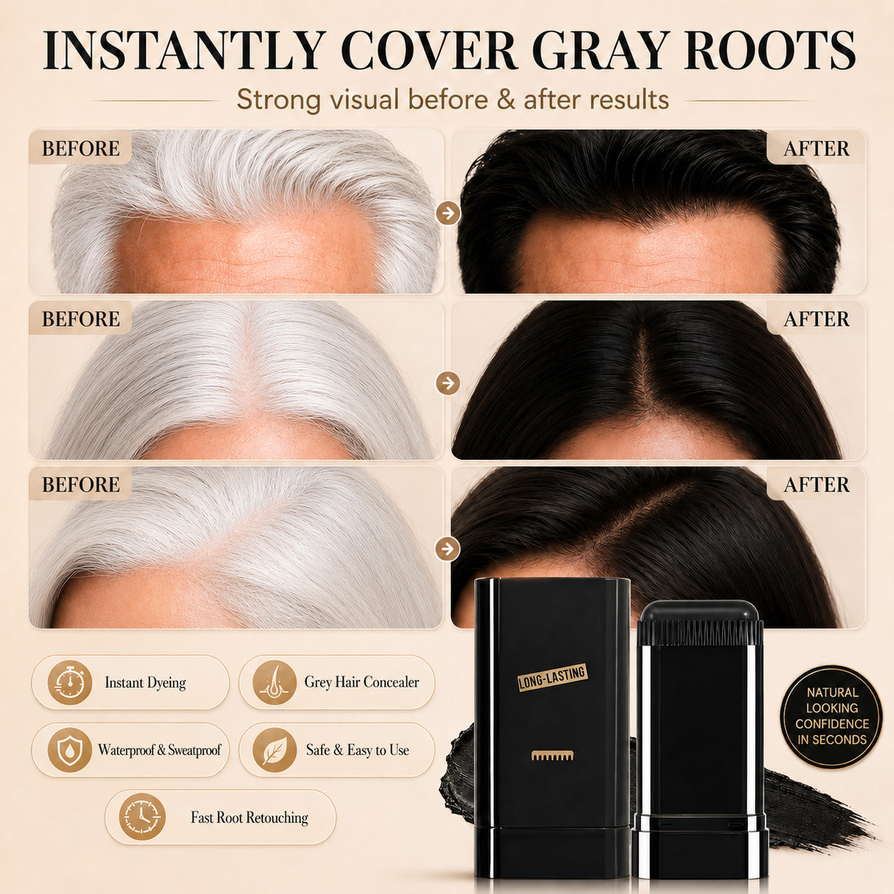 🔥BUY 1 GET FREE 1🎁Cover Gray Roots in Seconds — Without the Salon Mess