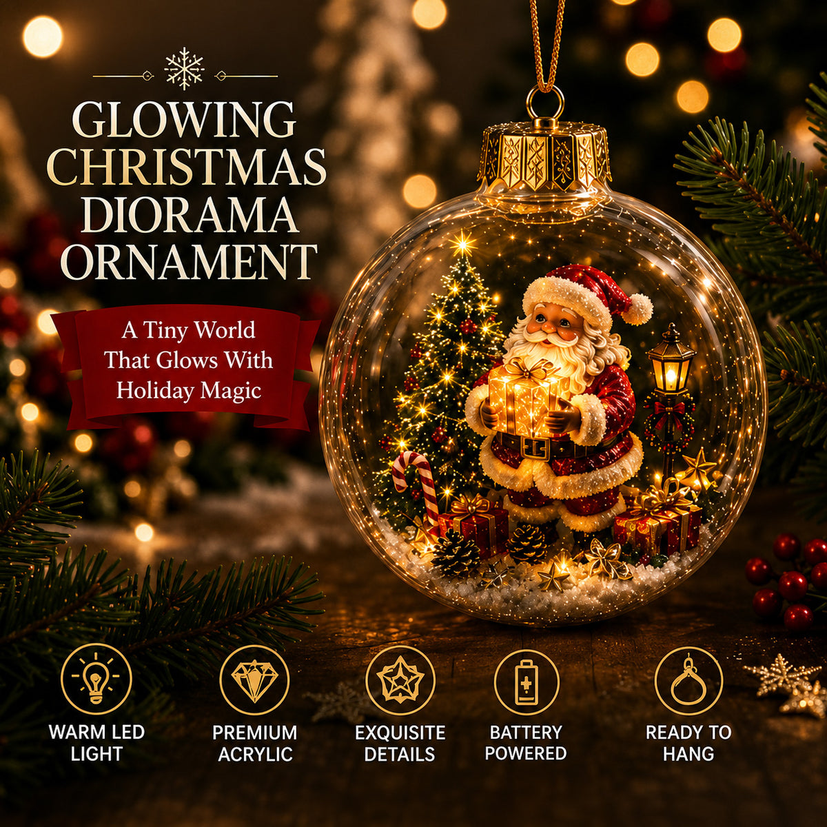 🎁A Tiny Glowing Christmas World – Light-Up Diorama Ornament