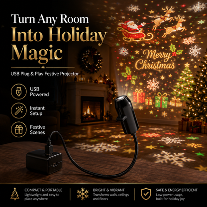 Plug-&-Play HD Christmas Projector – 6 or 10 Festive Scenes