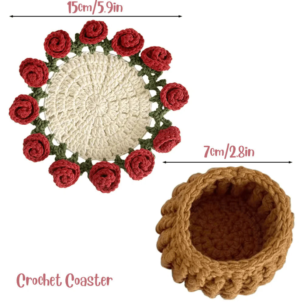 🌹 Woven With Love,Handcrafted Floral Coaster.