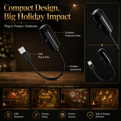 Plug-&-Play HD Christmas Projector – 6 or 10 Festive Scenes