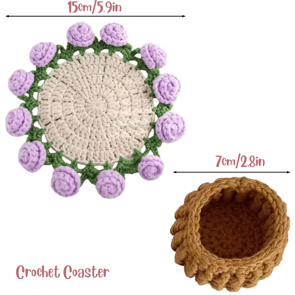 🌹 Woven With Love,Handcrafted Floral Coaster.