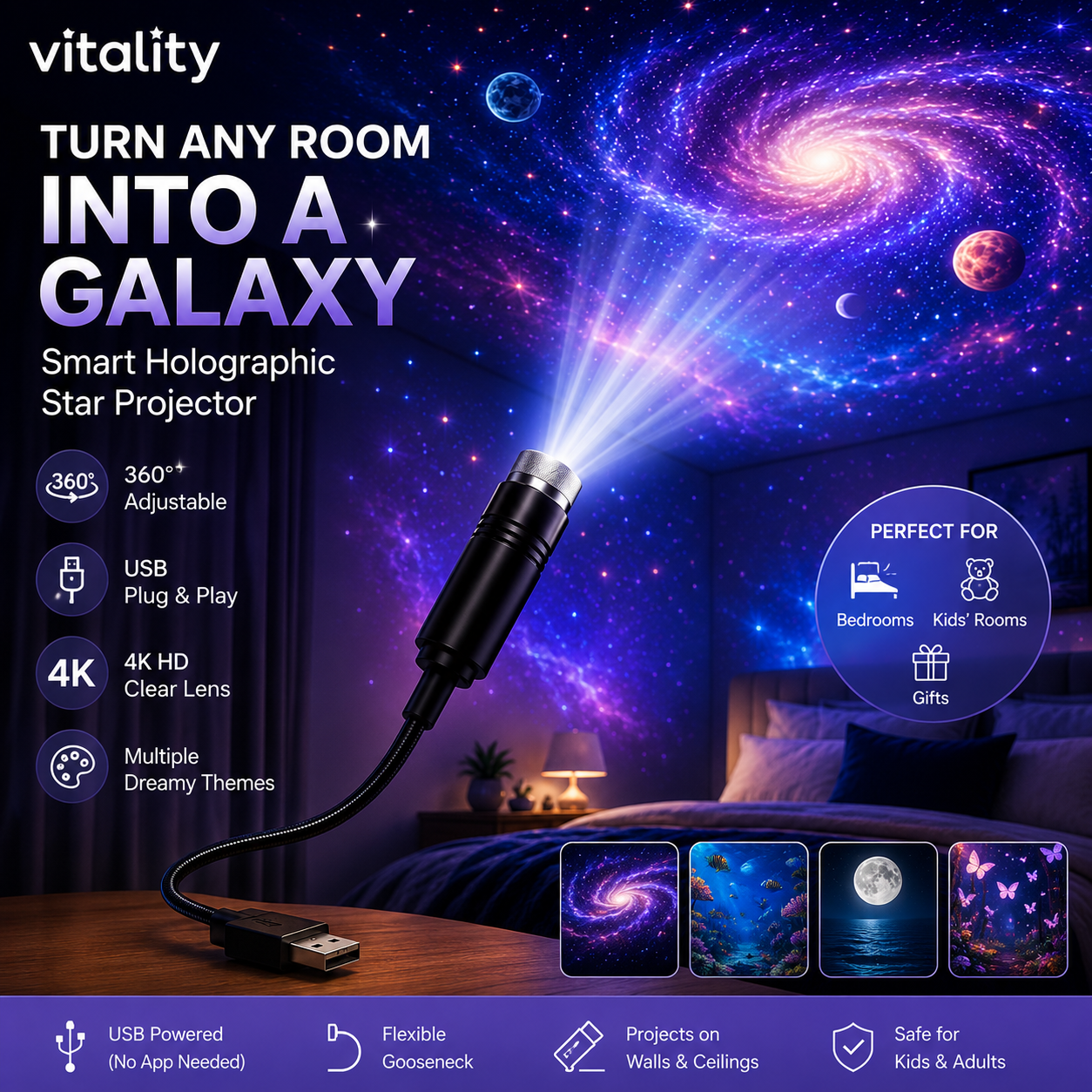 ⏰Last day Promotion 🔥-Night Light Projector - Smart Holographic Star Projector
