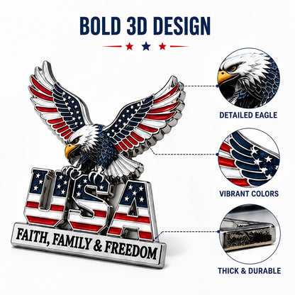★USA Faith, Family & Freedom★ Metal Car Emblem
