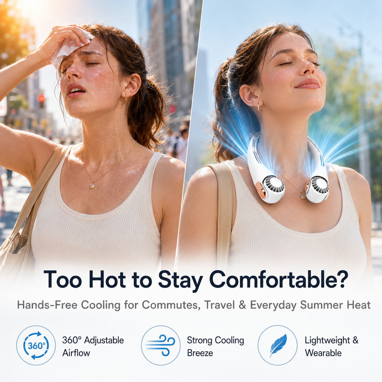 2026 Upgraded Neck Cooling Fan – Hands-Free, Ultra-Quiet & 360° Adjustable