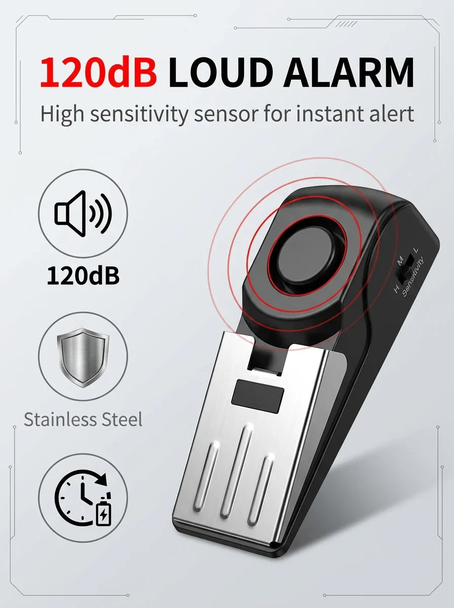 120dB Portable Door Stop Alarm for Home, Hotel & Travel