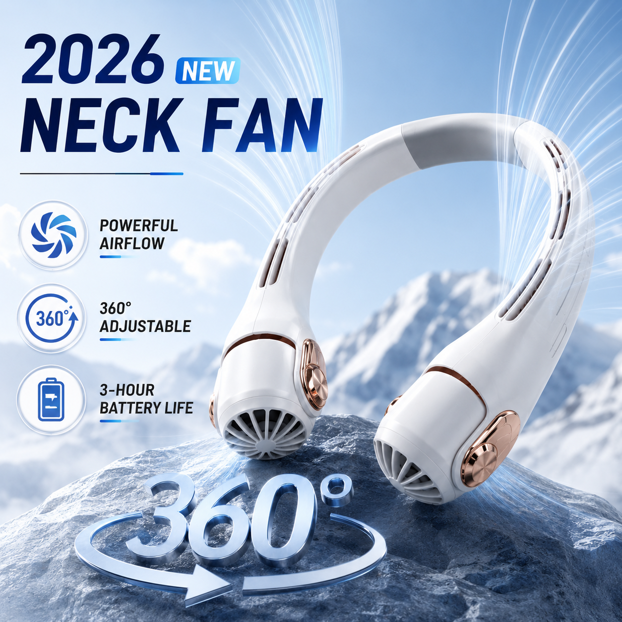 2026 Upgraded Neck Cooling Fan – Hands-Free, Ultra-Quiet & 360° Adjustable