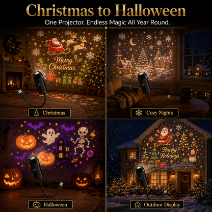 Plug-&-Play HD Christmas Projector – 6 or 10 Festive Scenes