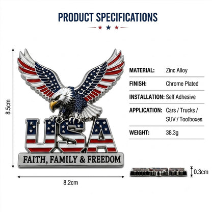 ★USA Faith, Family & Freedom★ Metal Car Emblem