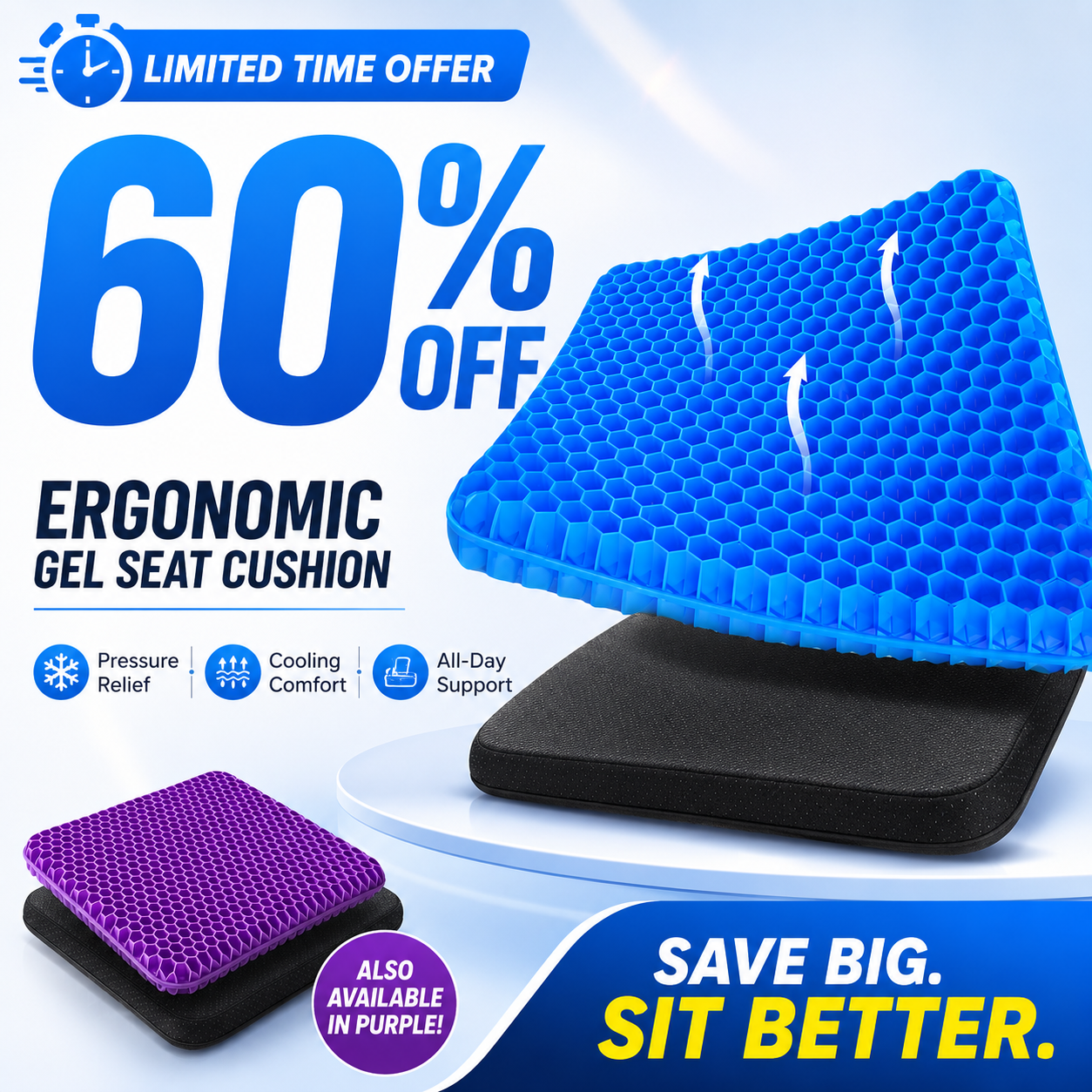 🔥Last day for 60% off✨ Ergonomic Silicone Seat Cushion – Relief You Can Feel