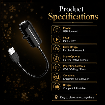Plug-&-Play HD Christmas Projector – 6 or 10 Festive Scenes