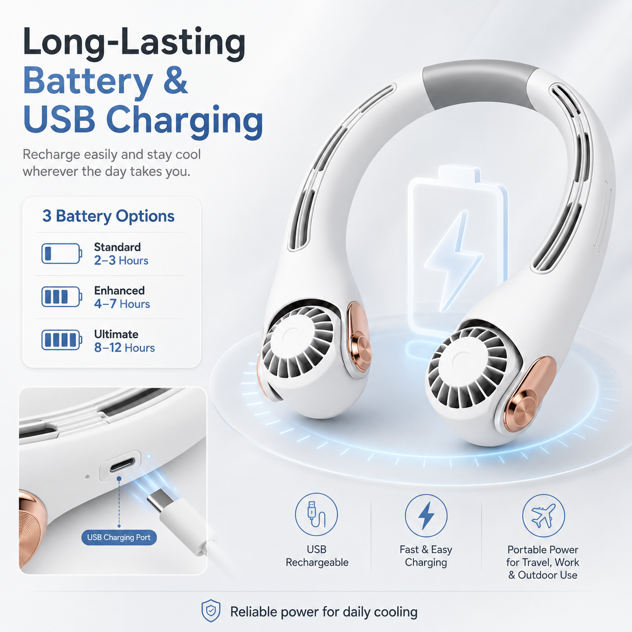 2026 Upgraded Neck Cooling Fan – Hands-Free, Ultra-Quiet & 360° Adjustable