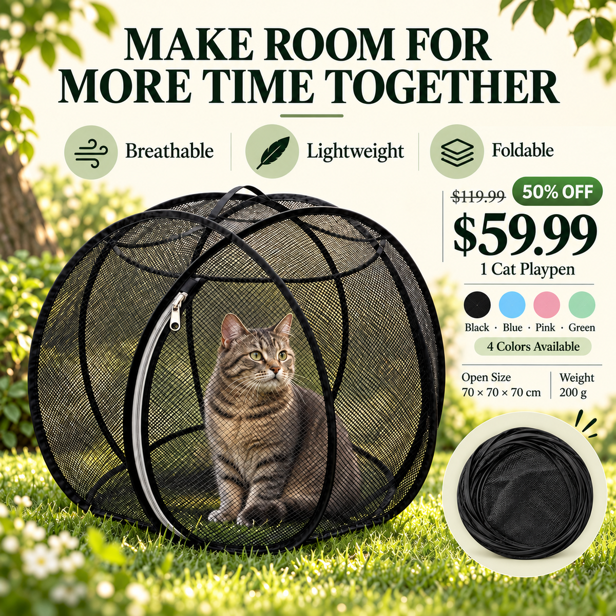 🔥 Today 50% Off!!!🐱360° Panoramic Pop-Up Rolling Cat Playpen Ball🐾
