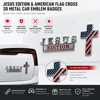 ✝Blessed Jesus Edition Cross Car Emblem Metal Badge