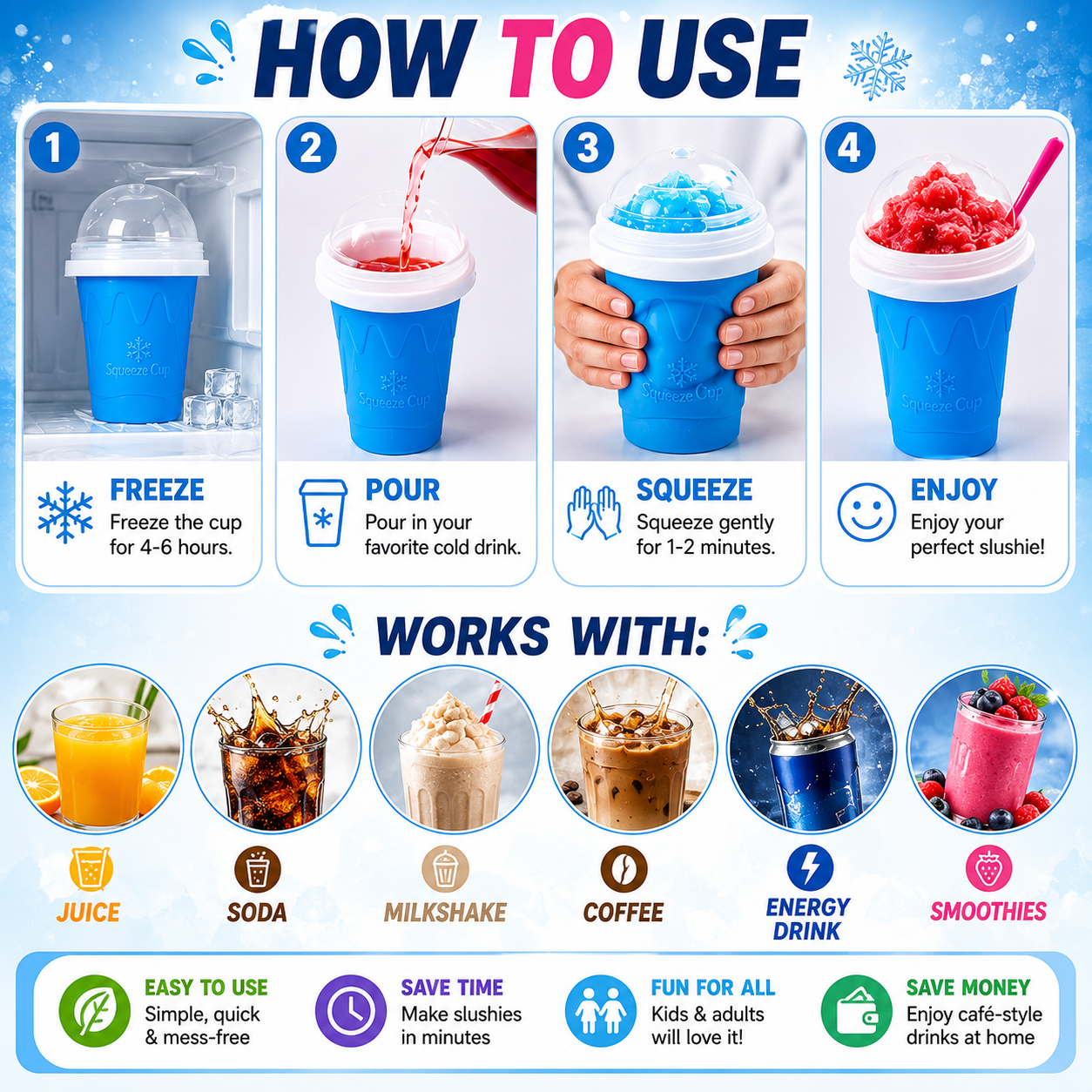 Slushie Maker Cup, 2 Pack DIY Magic Squeeze Slushy Cups
