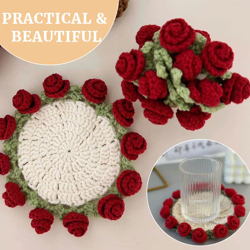 🌹 Woven With Love,Handcrafted Floral Coaster.