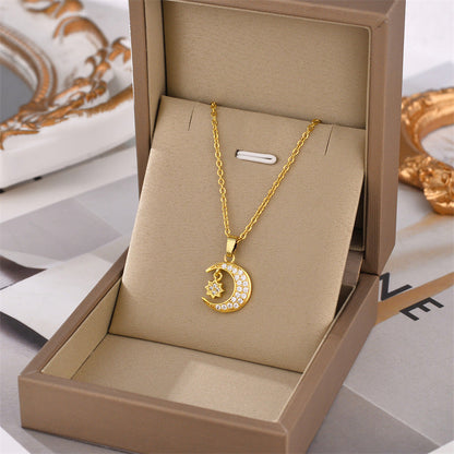 Full Rhinestone Moon and Star Mythology Necklace