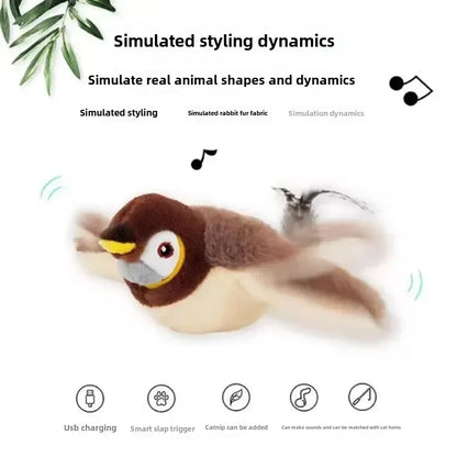 Flying Bird Fun for Cats,  Dog Cats Touch-Activated Squeaky Toy Bird