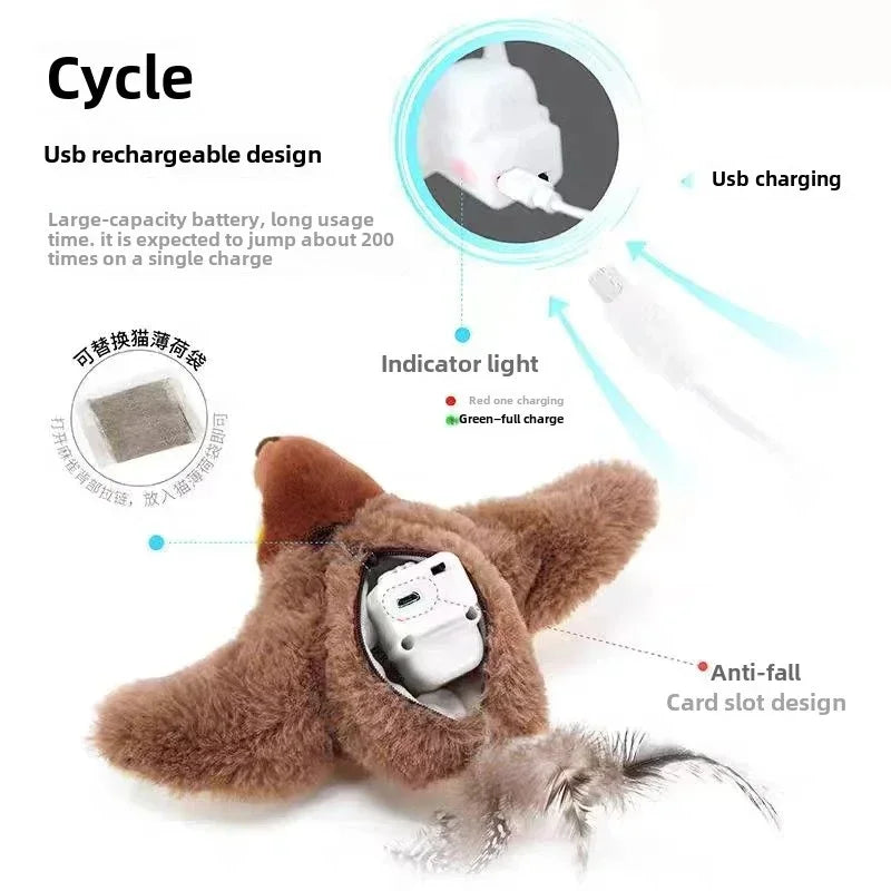 Flying Bird Fun for Cats,  Dog Cats Touch-Activated Squeaky Toy Bird
