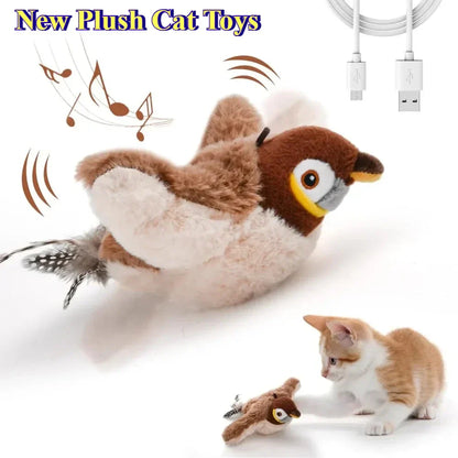 Flying Bird Fun for Cats,  Dog Cats Touch-Activated Squeaky Toy Bird