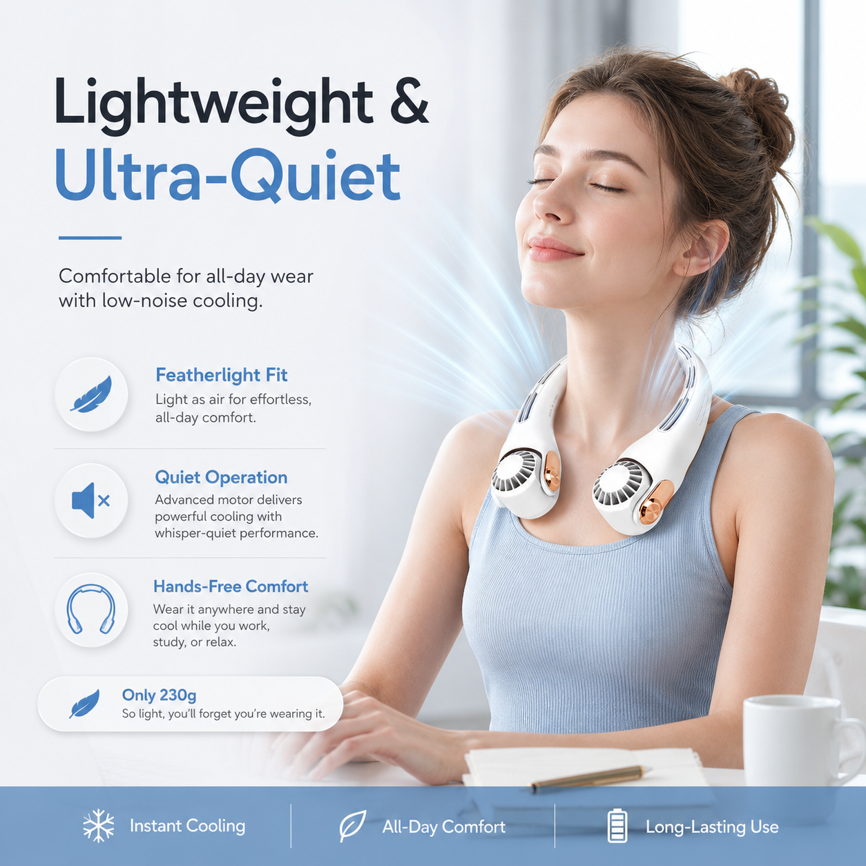 2026 Upgraded Neck Cooling Fan – Hands-Free, Ultra-Quiet & 360° Adjustable