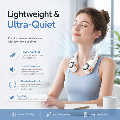 2026 Upgraded Neck Cooling Fan – Hands-Free, Ultra-Quiet & 360° Adjustable