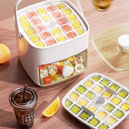 🧊2 Tier Convenient Push-In Ice Cube Mold with Tray Case⚡Free ice scraper included
