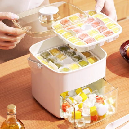 🧊2 Tier Convenient Push-In Ice Cube Mold with Tray Case⚡Free ice scraper included