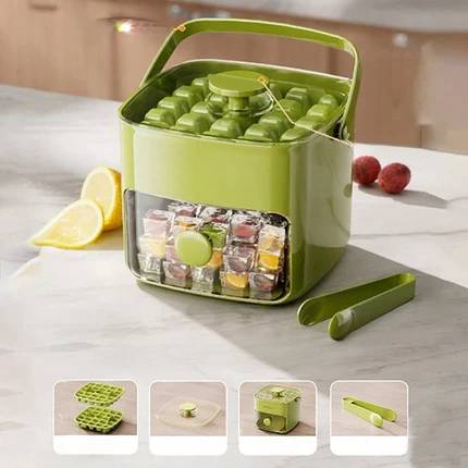 🧊2 Tier Convenient Push-In Ice Cube Mold with Tray Case⚡Free ice scraper included